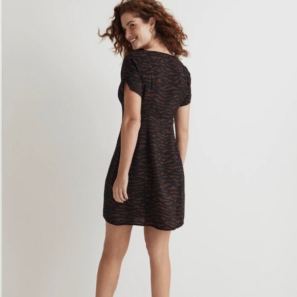 Madewell VNeck Mini Dress in Abstract Animal Brown/Black Size 14 NWT Style NO114 - Picture 2 of 6